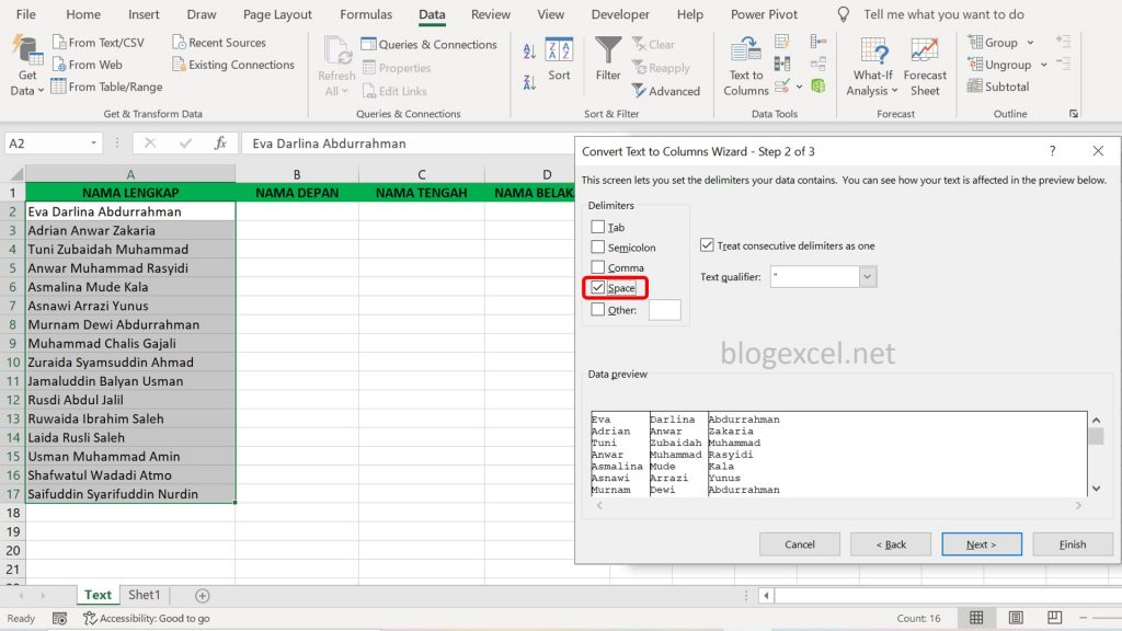 Cara Memisahkan Teks ke Kolom di Excel