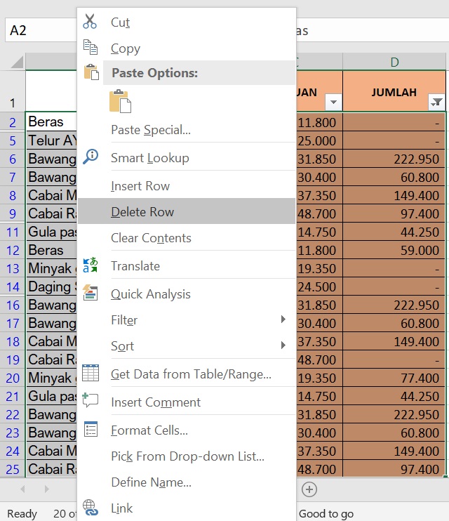 Cara Cepat Menghapus Baris di Excel, Hapus Nilai Minimal